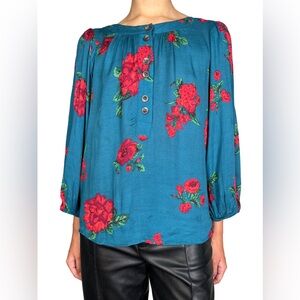 Anthropologie Mauve Floral Button-Up Blouse Size Small